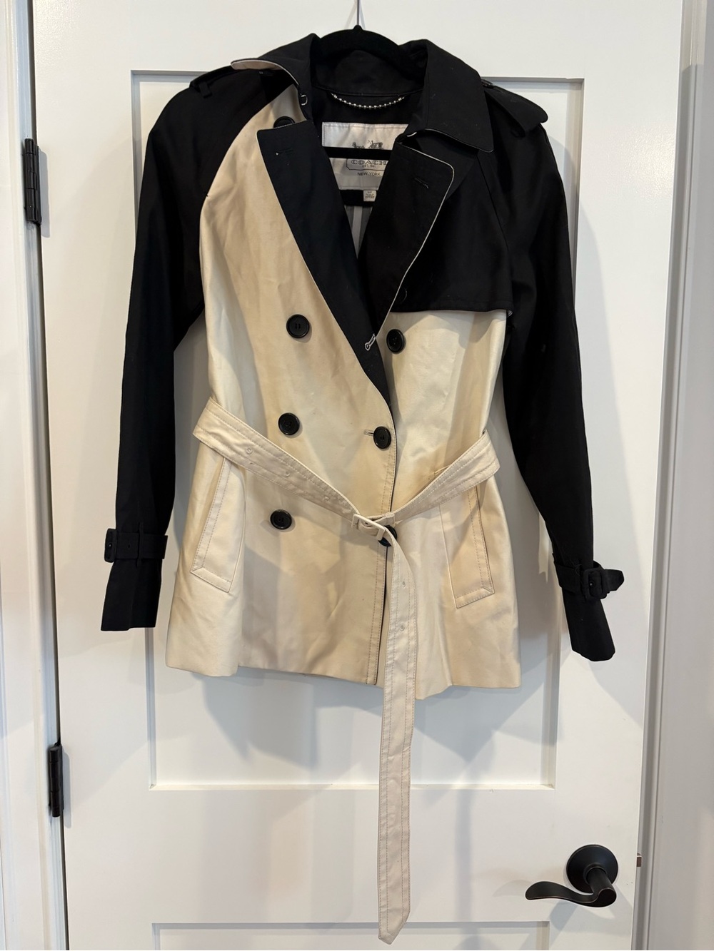Coach Two-Tone Black and Cream Short Trench Coat Jacket - S